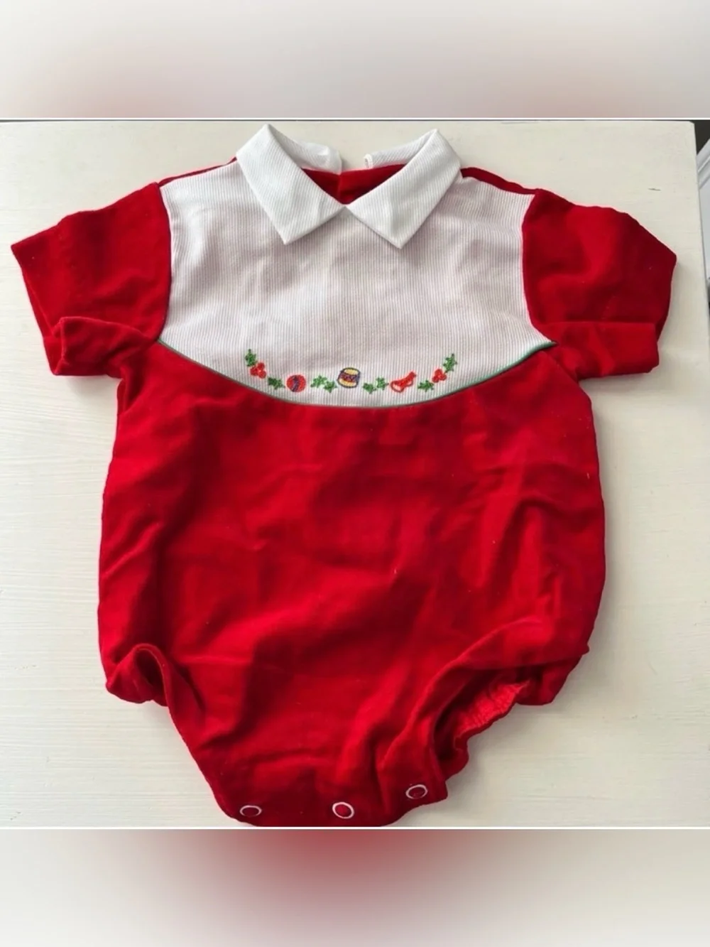 Christmas Outfit Vintage Red Velour Feel 3 Months